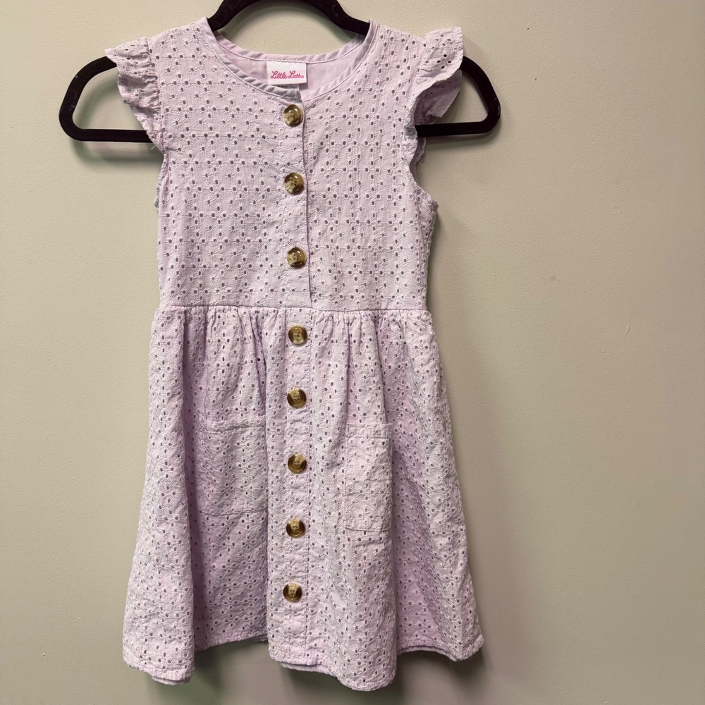 Lillie Lass Lavender Soft Lilac Eyelet Casual Cottagecore Summery Dress Size 8
